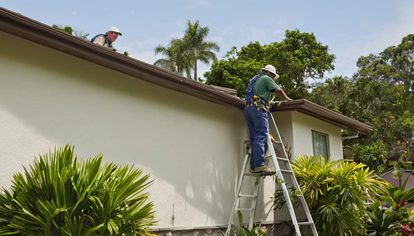 A local provider inspecting a home's roofline for animal entry points in the Miami area